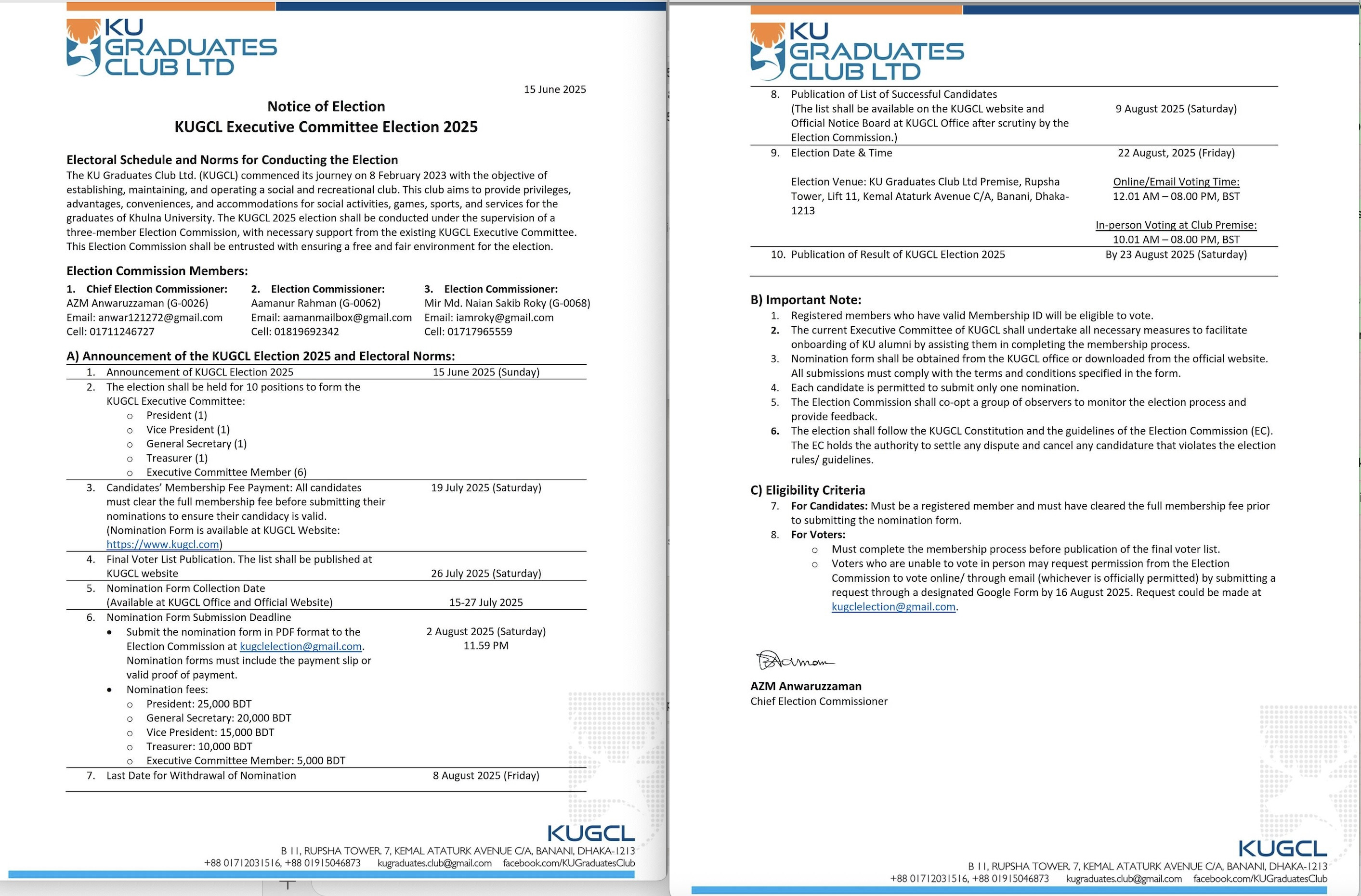 Announcement of KUGCL Executive Committee Election 2025 and Election Schedule